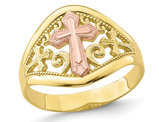 10K Yellow and Rose Pink Gold Polished Cross Ring